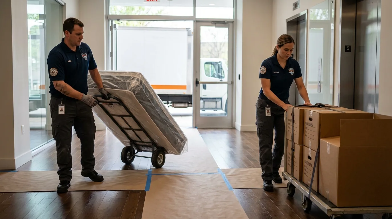 Professional apartment movers loading elevator in Wellsboro, PA