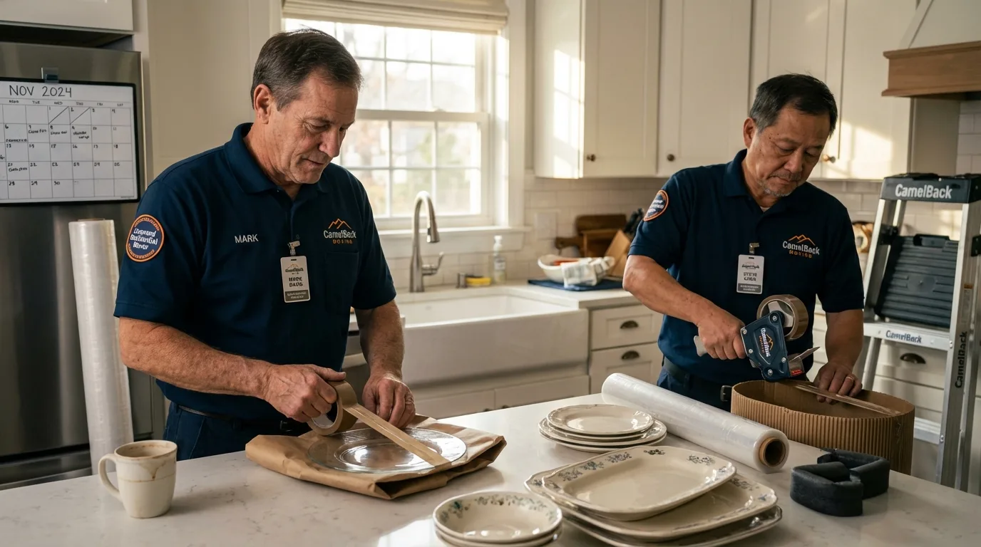 Professional crew packing kitchen dishware in Wellsboro, PA
